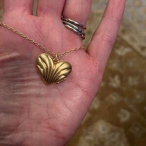Madewell Carved Heart Locket Pendant Necklace Vintage Gold